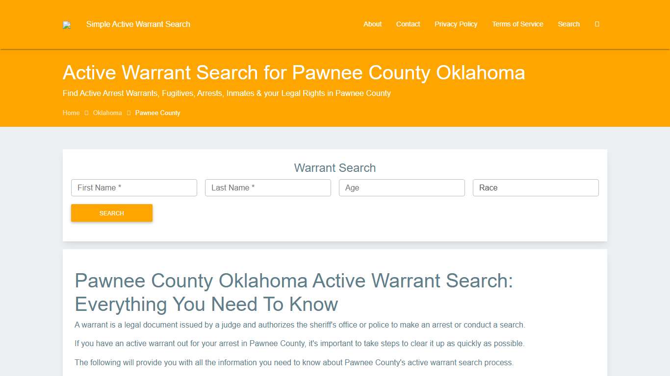 Active Warrant Search in Pawnee County Oklahoma - Outstanding Warrants