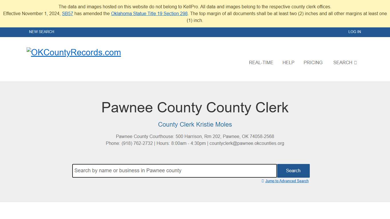 Pawnee County OKCountyRecords.com County Clerk Public Land Records for Oklahoma